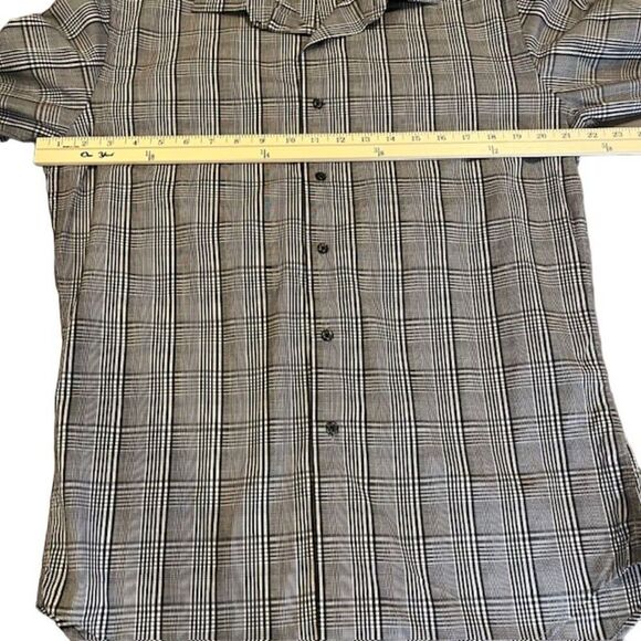 Bergamo New York Black Plaid Men's Button Front Dress Shirt Size Medium - Picture 8 of 10